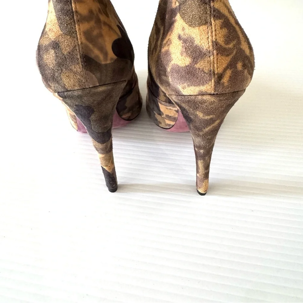 Amanda Gregory Desert Camo Suede Thigh High Stiletto Boots EU 38 US 7.5